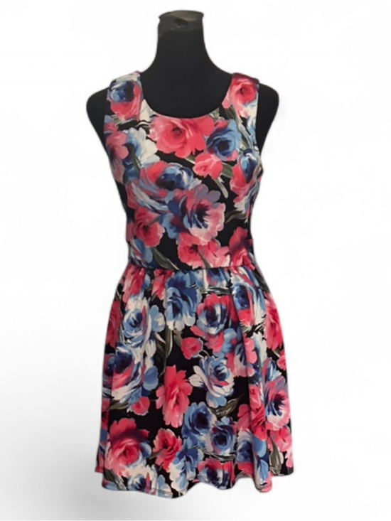 Lily Rose Dresses & Skirts - Lily Rose Black Pink Blue Floral Cutout Fit & Flare Sleeveless Zip Dress S